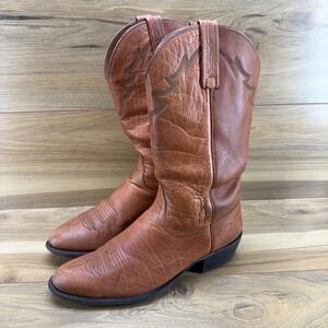 Lucchese 2000 Mens 10 D Brown Leather Cowboy Pull On Boots USA Made Vintage